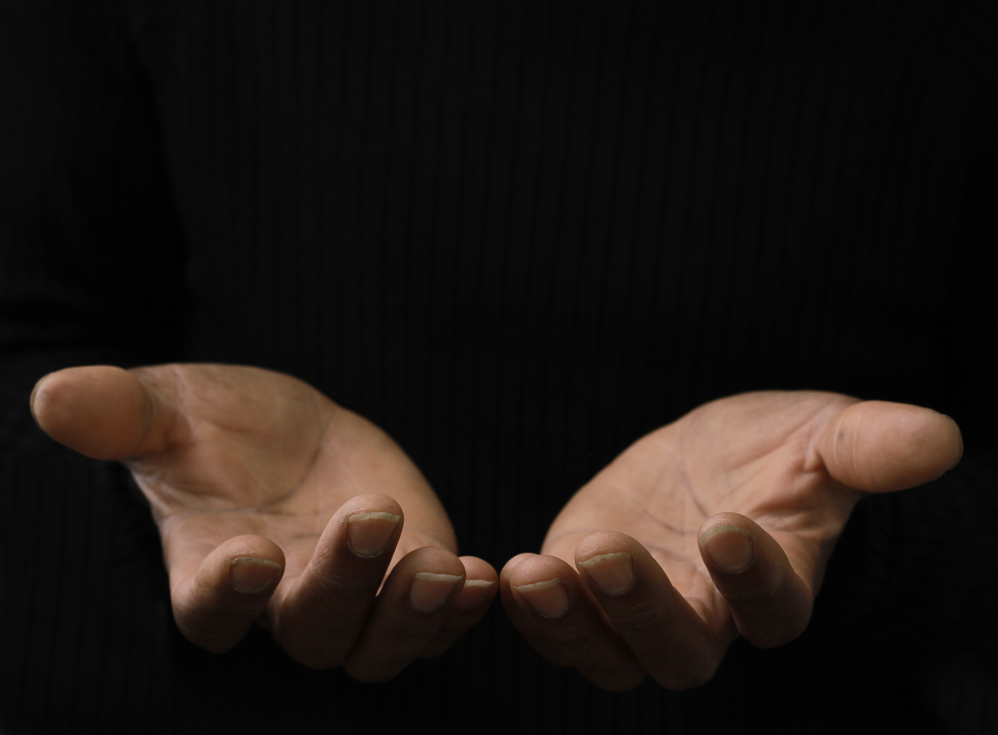 Man Praying To God On Black Background With People Stock Image Stock Photo
