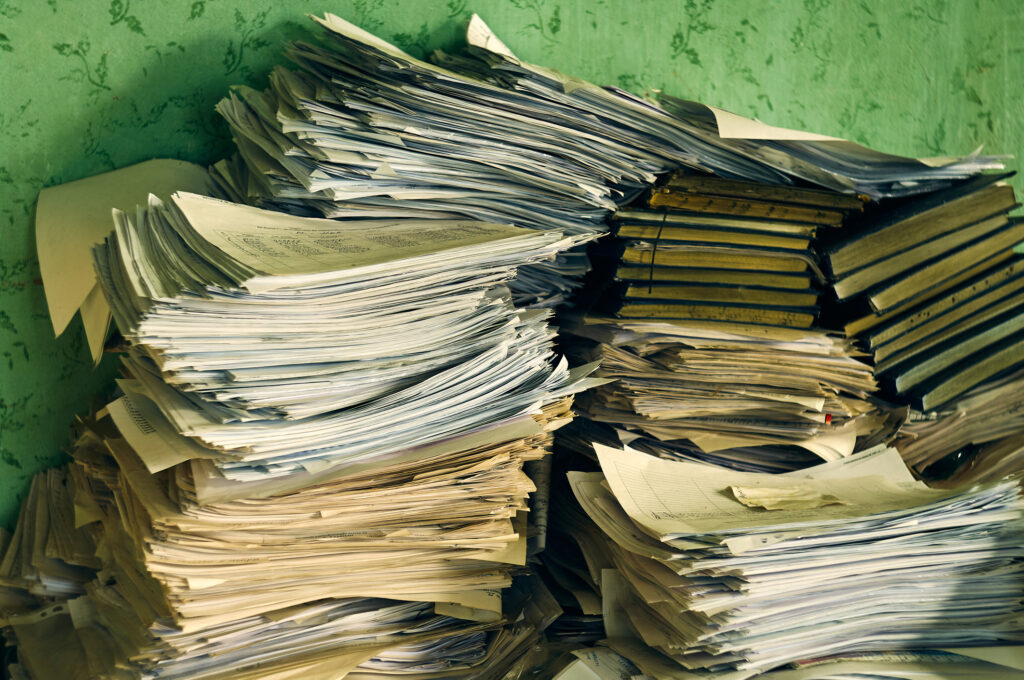 A Pile Of Old Documents And Journals For Recording Is Piled Up, A Lot Of Used Paper Is Lying Idle