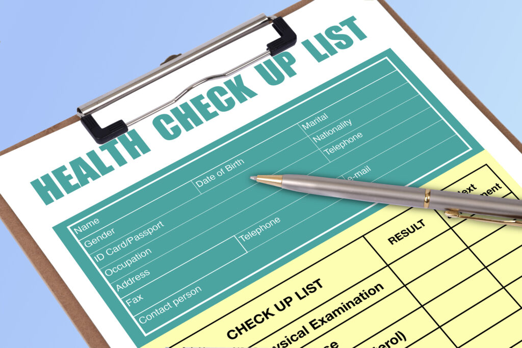 A Pen On Blank Health Check List Form On Clipboard.