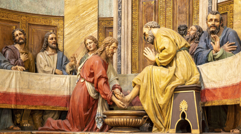 Milan The Detail Sculptural Group Of Last Supper (Jesus Washed The Feet Of Peter) In The Church Chiesa Di San Sepolcro