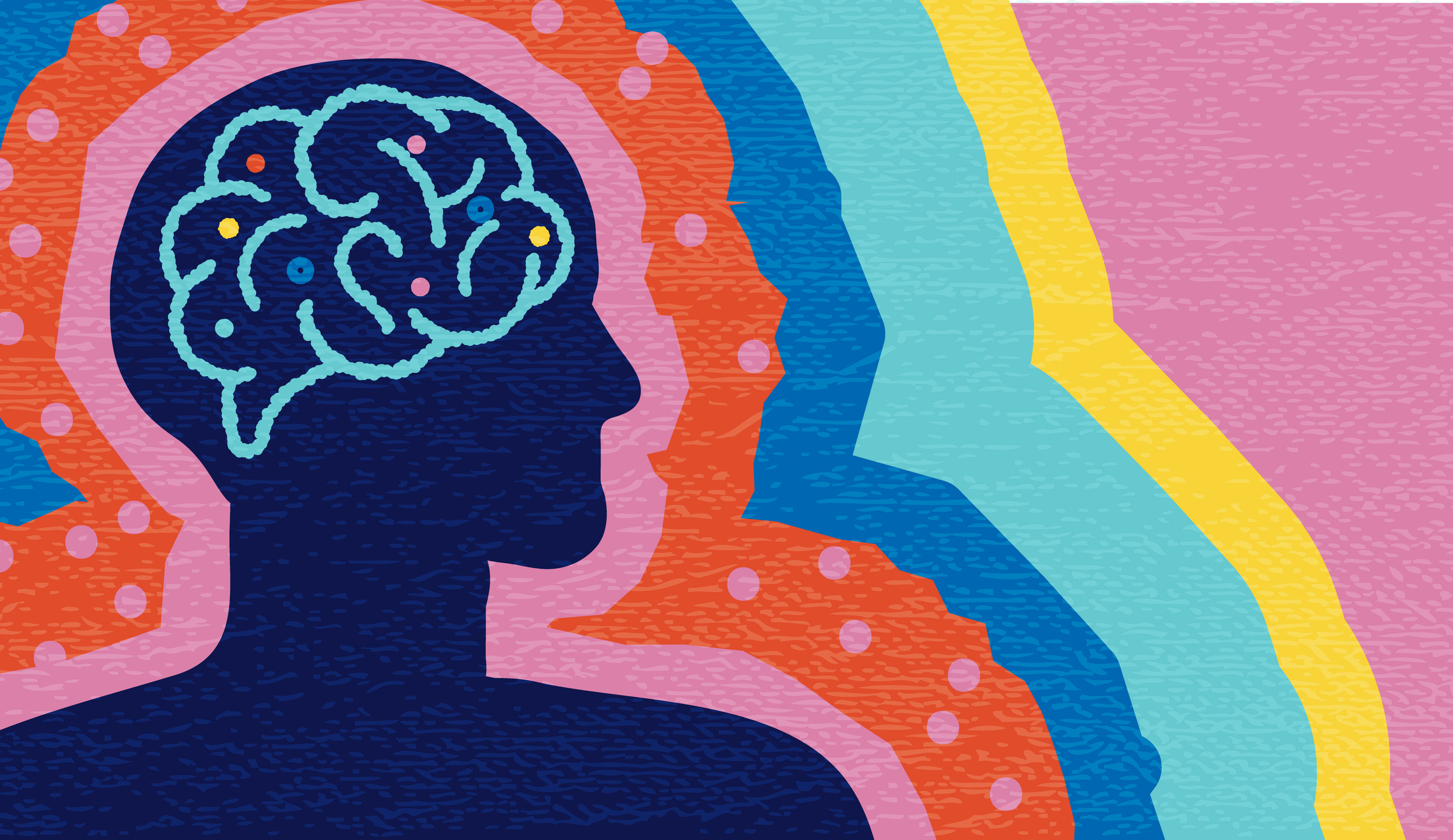 Abstract Mental Health PTSD Concept With Human Silhouette With Brain And Health Management Elements, Symptoms, Issues, Science, Treatment